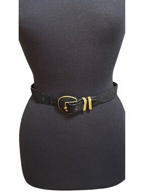 Liz Claiborne VINTAGE Black Velvet Genuine Leather Belt Ladies Size S (READ)